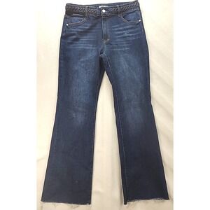 Oat New York 10/30 Jeans Reg Fit Dk Wash High Rise Raw Hem Flare Bottom 35x33